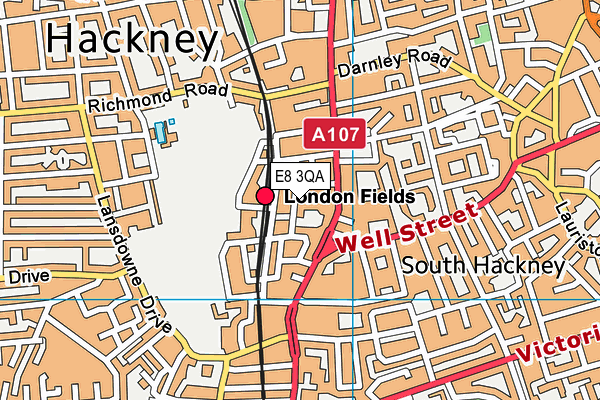 E8 3QA map - OS VectorMap District (Ordnance Survey)