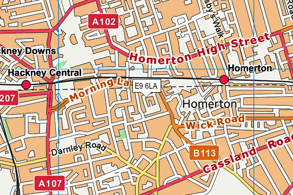 E9 6LA map - OS VectorMap District (Ordnance Survey)