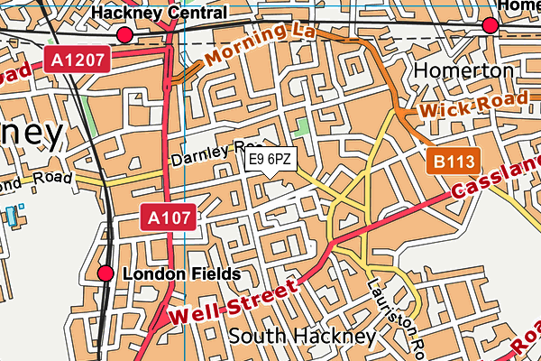 E9 6PZ map - OS VectorMap District (Ordnance Survey)