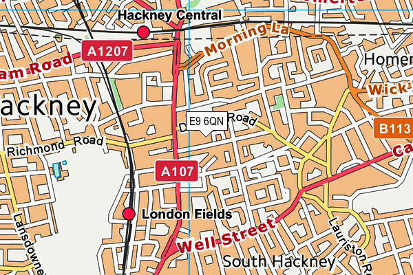 E9 6QN map - OS VectorMap District (Ordnance Survey)