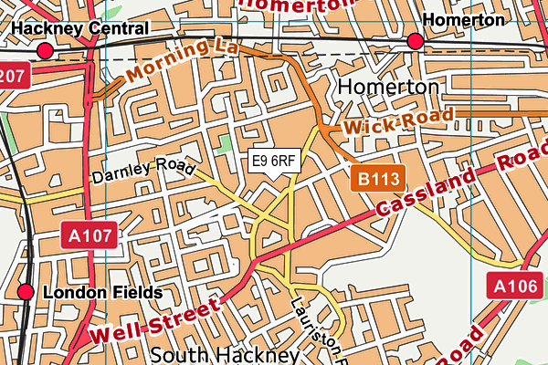 E9 6RF map - OS VectorMap District (Ordnance Survey)