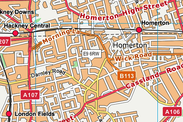 E9 6RW map - OS VectorMap District (Ordnance Survey)