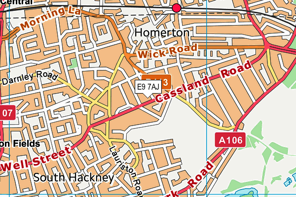 E9 7AJ map - OS VectorMap District (Ordnance Survey)