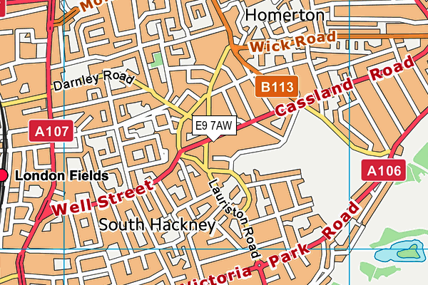 E9 7AW map - OS VectorMap District (Ordnance Survey)