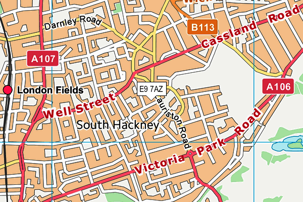 E9 7AZ map - OS VectorMap District (Ordnance Survey)