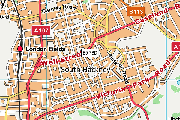 E9 7BD map - OS VectorMap District (Ordnance Survey)