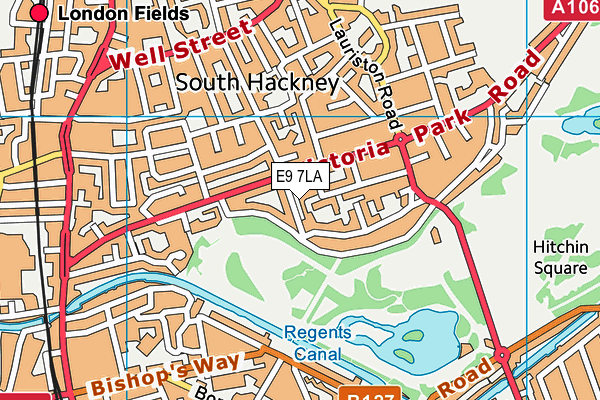 E9 7LA map - OS VectorMap District (Ordnance Survey)