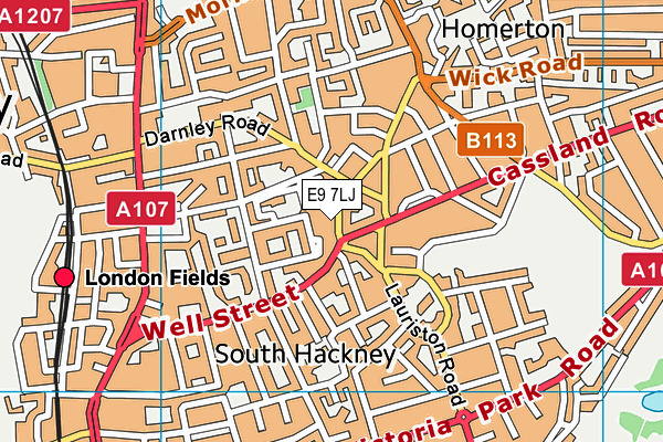 E9 7LJ map - OS VectorMap District (Ordnance Survey)