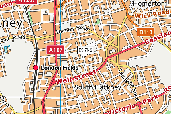 E9 7NS map - OS VectorMap District (Ordnance Survey)