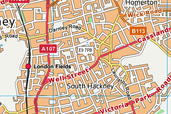 E9 7PB map - OS VectorMap District (Ordnance Survey)