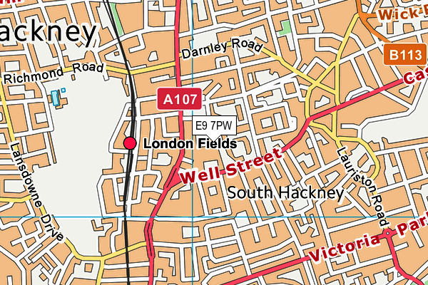 E9 7PW map - OS VectorMap District (Ordnance Survey)