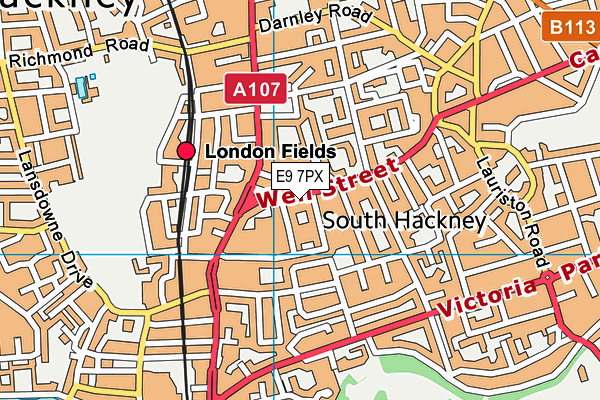 E9 7PX map - OS VectorMap District (Ordnance Survey)