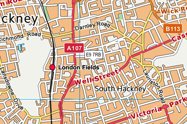 E9 7RB map - OS VectorMap District (Ordnance Survey)