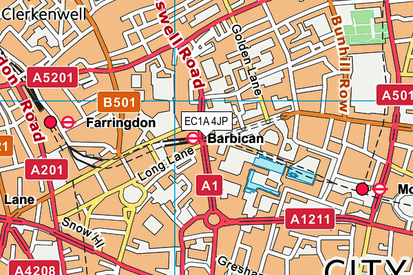 Nuffield Health (Barbican) map (EC1A 4JP) - OS VectorMap District (Ordnance Survey)