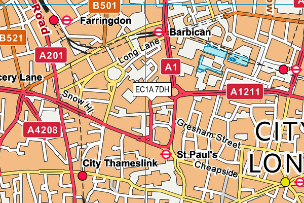 Puregym (London St Pauls) map (EC1A 7DH) - OS VectorMap District (Ordnance Survey)