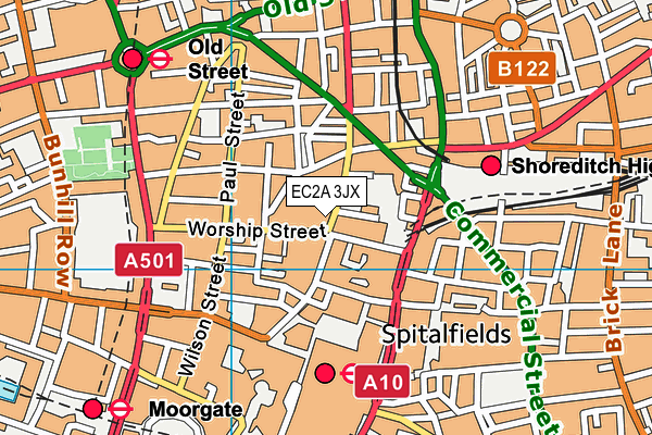 EC2A 3JX map - OS VectorMap District (Ordnance Survey)