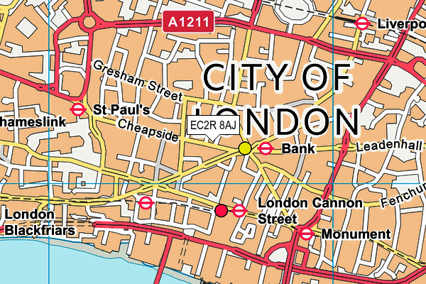 EC2R 8AJ map - OS VectorMap District (Ordnance Survey)