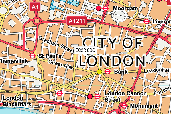 EC2R 8DQ map - OS VectorMap District (Ordnance Survey)