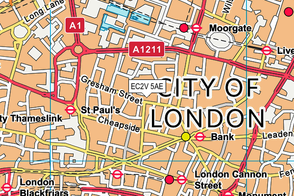 EC2V 5AE map - OS VectorMap District (Ordnance Survey)