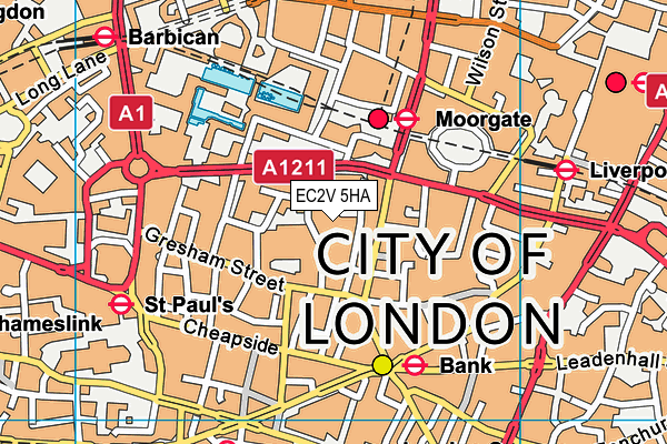 EC2V 5HA map - OS VectorMap District (Ordnance Survey)