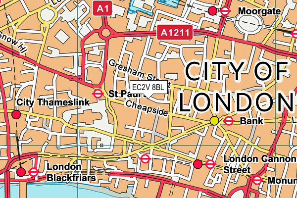 EC2V 8BL map - OS VectorMap District (Ordnance Survey)