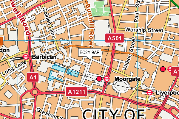 EC2Y 9AP map - OS VectorMap District (Ordnance Survey)