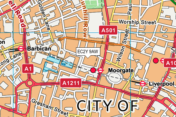 Nuffield Health (Moorgate) map (EC2Y 9AW) - OS VectorMap District (Ordnance Survey)