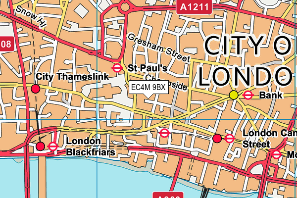 EC4M 9BX map - OS VectorMap District (Ordnance Survey)