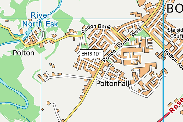 EH18 1DT map - OS VectorMap District (Ordnance Survey)