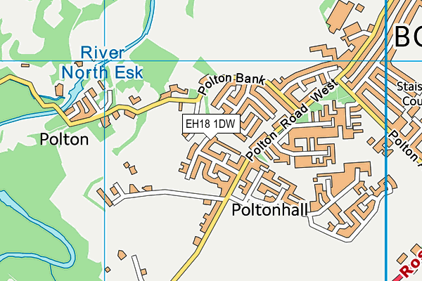 EH18 1DW map - OS VectorMap District (Ordnance Survey)