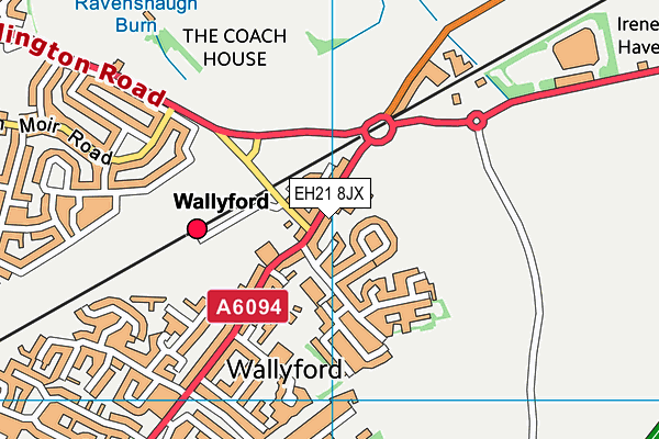 EH21 8JX map - OS VectorMap District (Ordnance Survey)