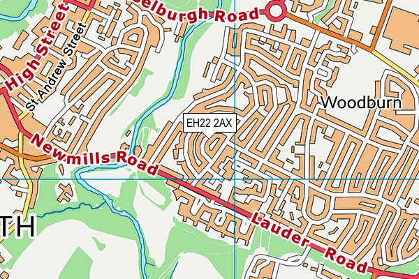 EH22 2AX map - OS VectorMap District (Ordnance Survey)