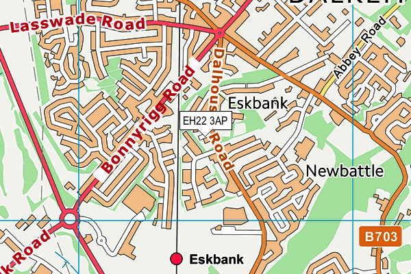 EH22 3AP map - OS VectorMap District (Ordnance Survey)