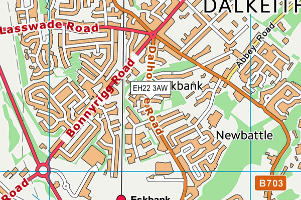 EH22 3AW map - OS VectorMap District (Ordnance Survey)