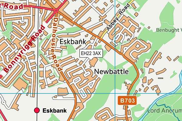 EH22 3AX map - OS VectorMap District (Ordnance Survey)