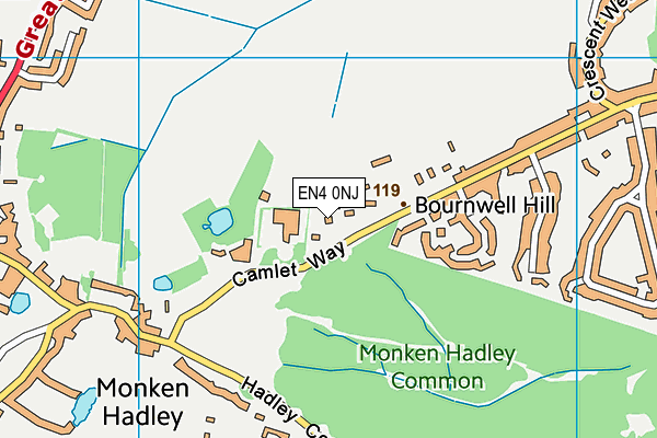 Monken Hadley Cricket Club map (EN4 0NJ) - OS VectorMap District (Ordnance Survey)