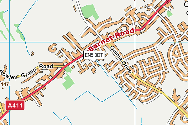 EN5 3DT map - OS VectorMap District (Ordnance Survey)