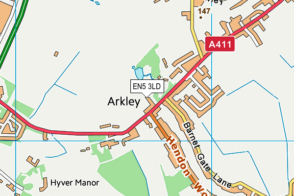 Arkley Village Hall And Tennis Club map (EN5 3LD) - OS VectorMap District (Ordnance Survey)