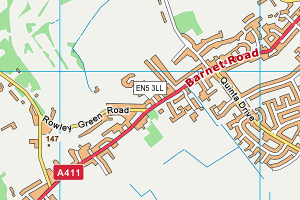 EN5 3LL map - OS VectorMap District (Ordnance Survey)