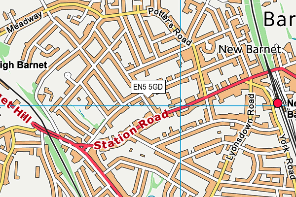 EN5 5GD map - OS VectorMap District (Ordnance Survey)