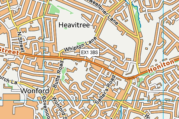 Heavitree Social Club map (EX1 3BS) - OS VectorMap District (Ordnance Survey)