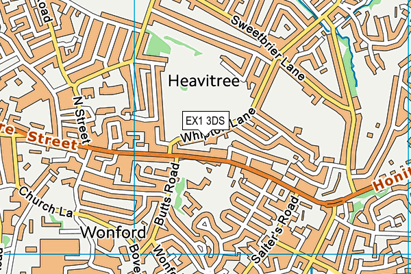 Heavitree Pleasure Ground map (EX1 3DS) - OS VectorMap District (Ordnance Survey)