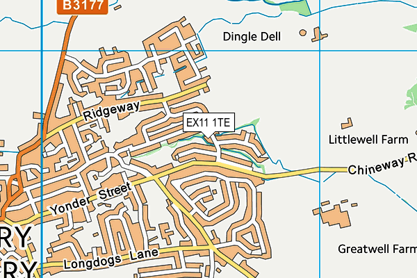 EX11 1TE map - OS VectorMap District (Ordnance Survey)