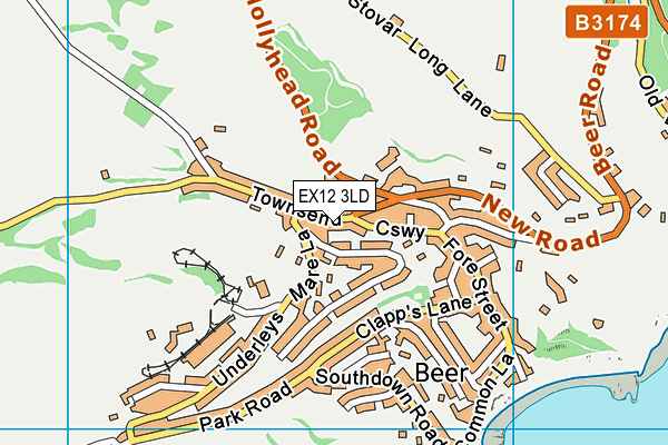 EX12 3LD map - OS VectorMap District (Ordnance Survey)