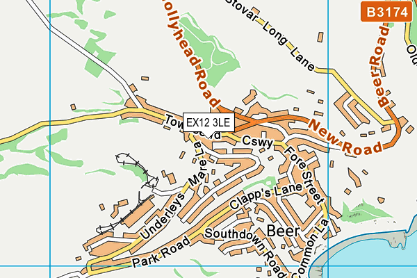 EX12 3LE map - OS VectorMap District (Ordnance Survey)