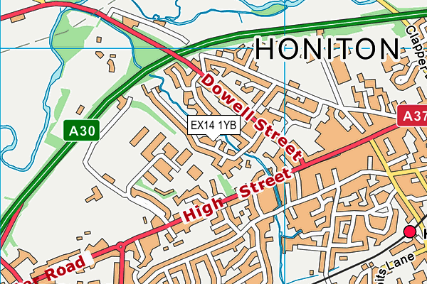 EX14 1YB map - OS VectorMap District (Ordnance Survey)