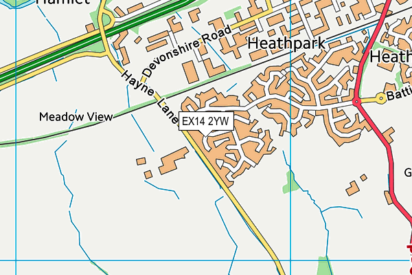 EX14 2YW map - OS VectorMap District (Ordnance Survey)