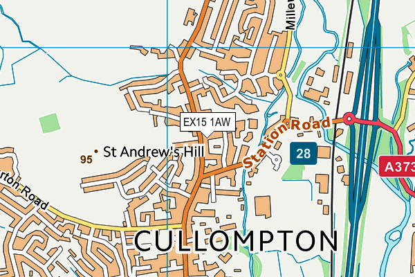 EX15 1AW map - OS VectorMap District (Ordnance Survey)