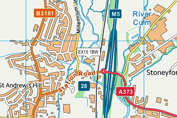 EX15 1BW map - OS VectorMap District (Ordnance Survey)