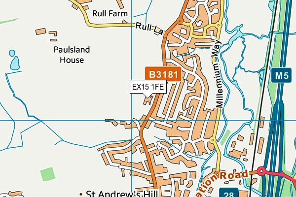 EX15 1FE map - OS VectorMap District (Ordnance Survey)